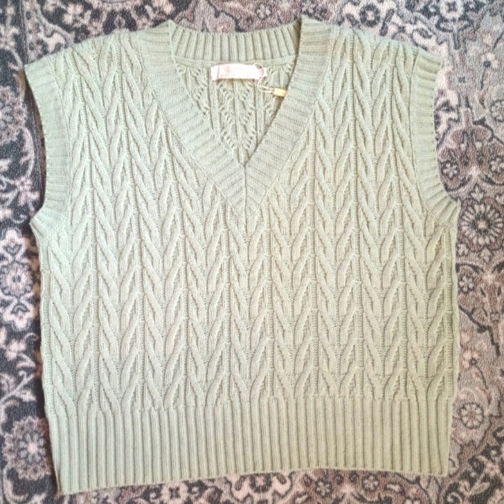 LC Womens Tennis Prep Cable Knit Sweater Vest XXL Mint Green Light Academia